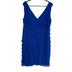 Jones New York Blue Sleeveless Ruffle Tiered V-Neck Dress Size 16